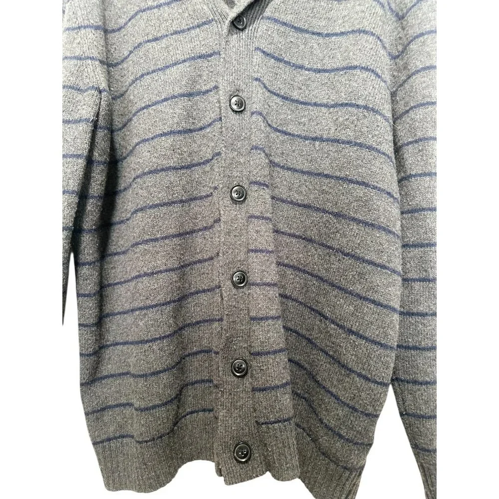 Old Navy Wool Button Down Cardigan Men XXL Tall Gray Shawl Neck Striped Nautical